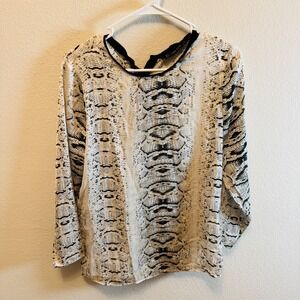 Zara Basic Snakeskin Print Blouse Top Long Sleeve Black Trim Women's Size S